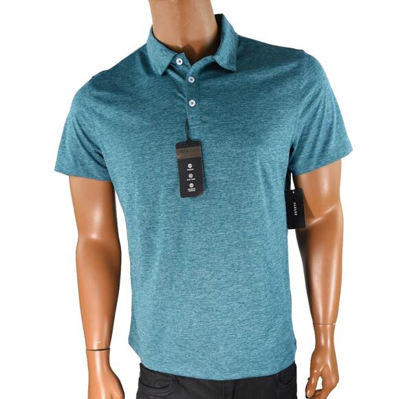 Alfani Mens Polo Shirt Medium Peacock Short Sleeve Stretch Mosture Wicking New - Picture 1 of 6